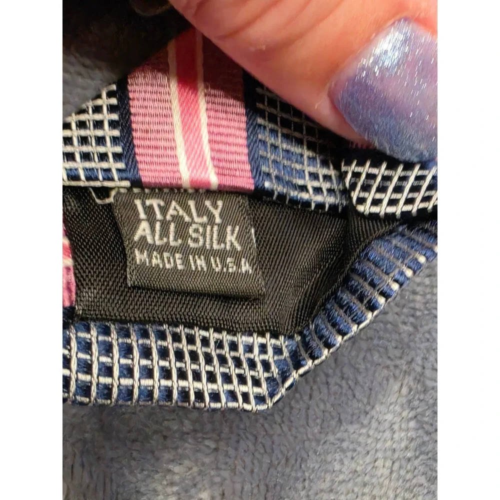 Bardelli Mens Silk Tie Pink Navy Blue White Diagonal Stripe Made in USA Italy